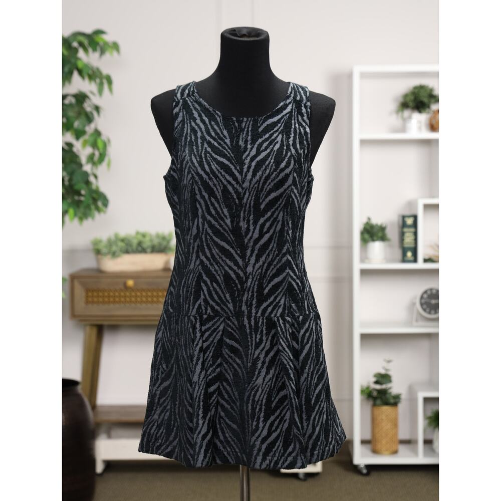 Free People Chenille Zebra Drop Waist Pleated Mini Dress Pockets Boho Fall XS - Picture 4 of 16